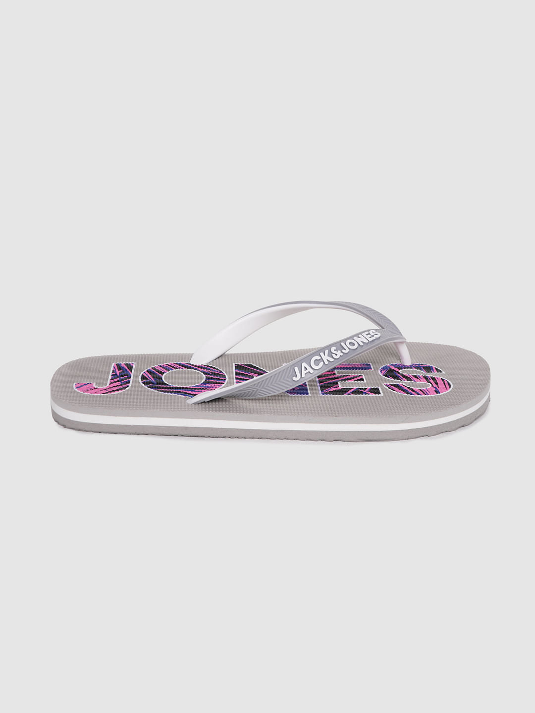 Grey Logo Print Flip Flops