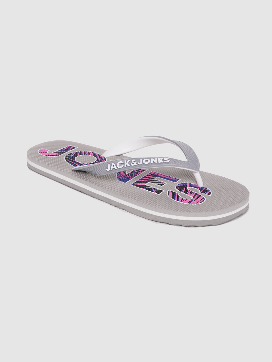 Grey Logo Print Flip Flops