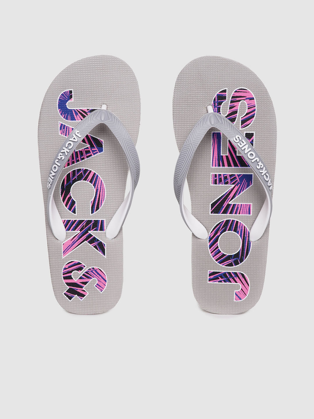 Grey Logo Print Flip Flops