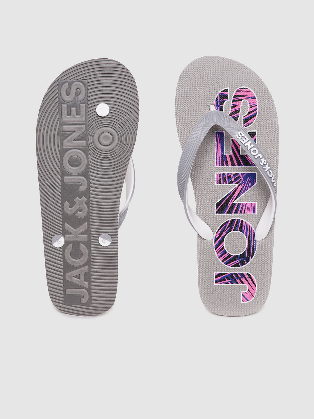 Grey Logo Print Flip Flops