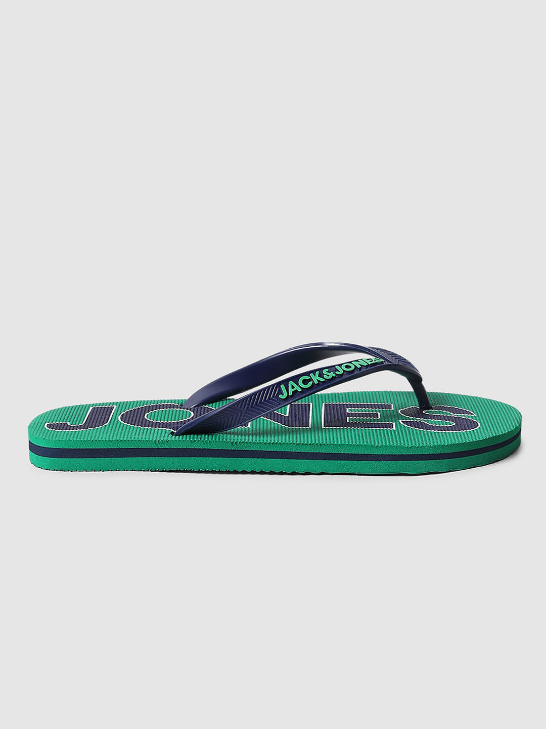 Green Logo Print Flip Flops