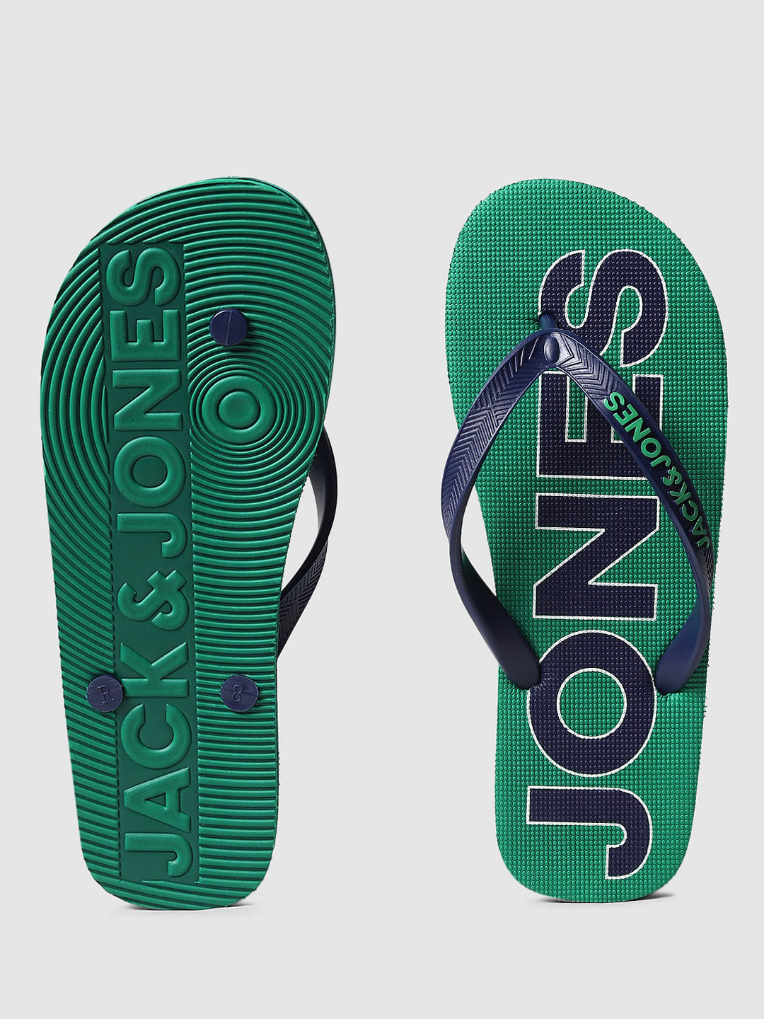 Green Logo Print Flip Flops