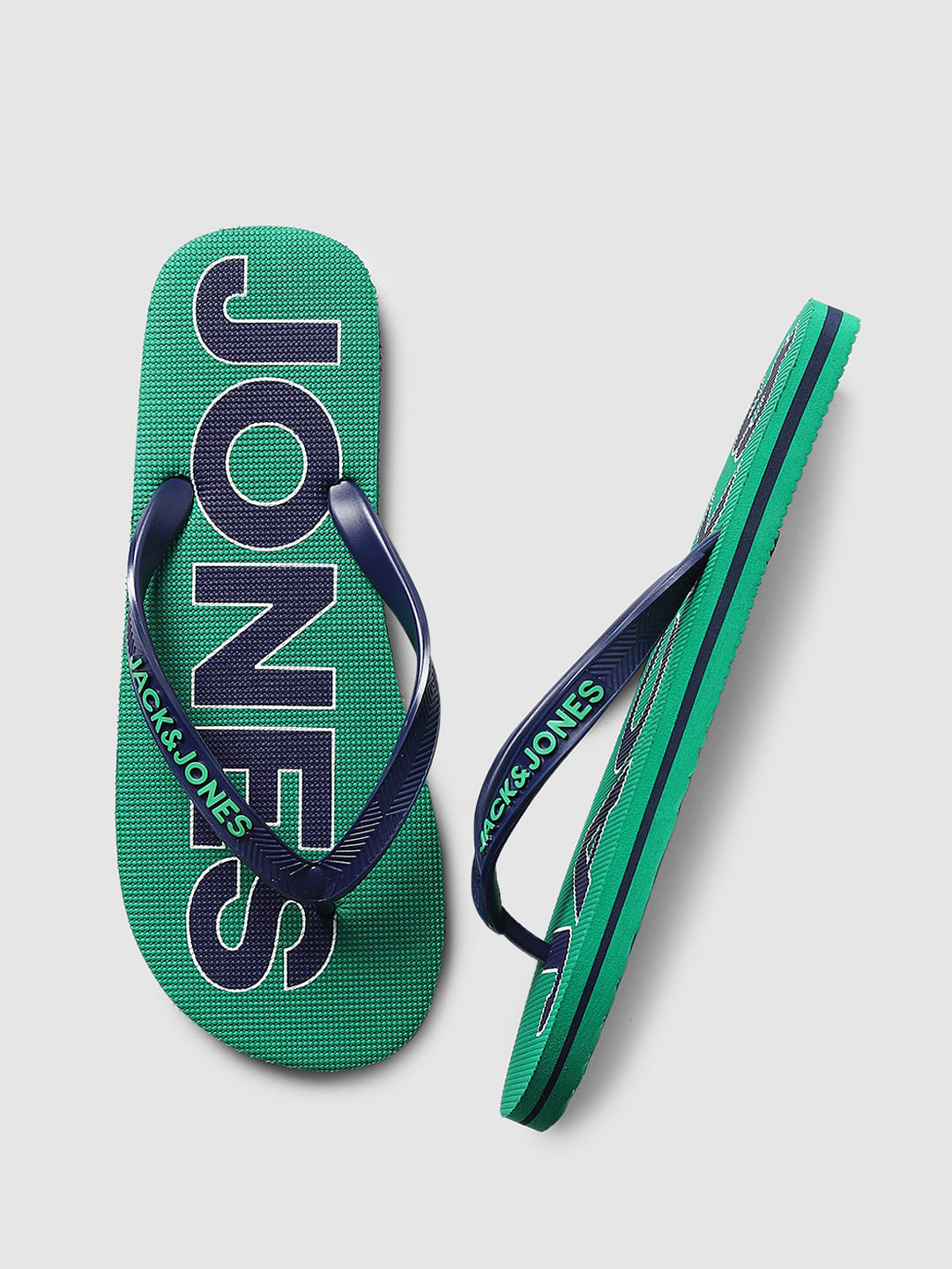 Green Logo Print Flip Flops