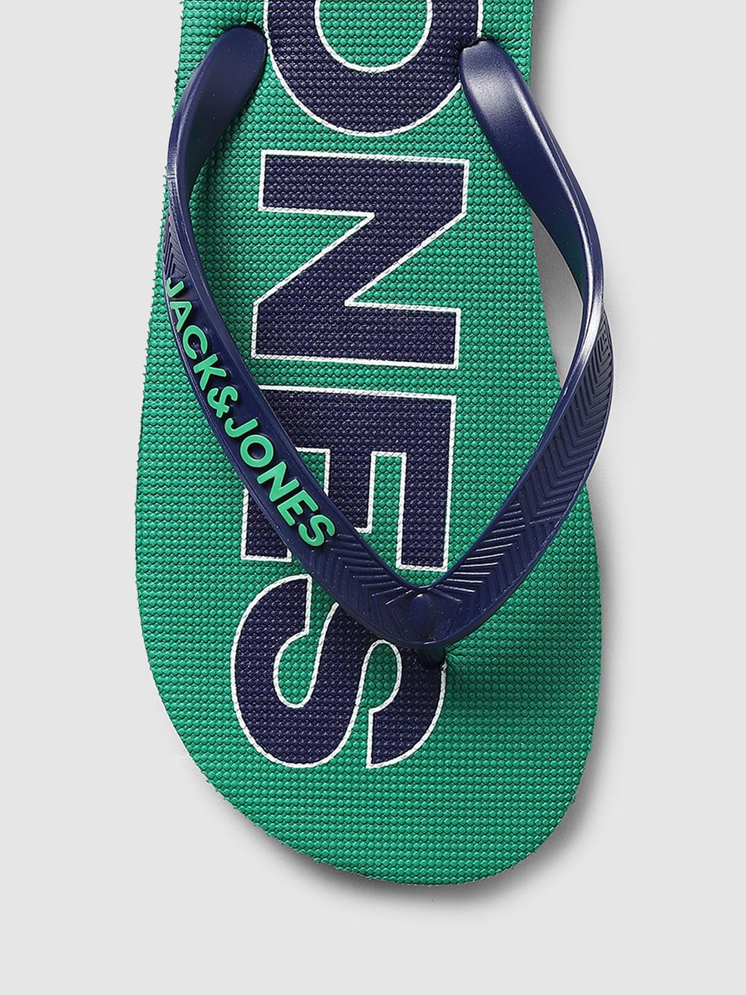Green Logo Print Flip Flops