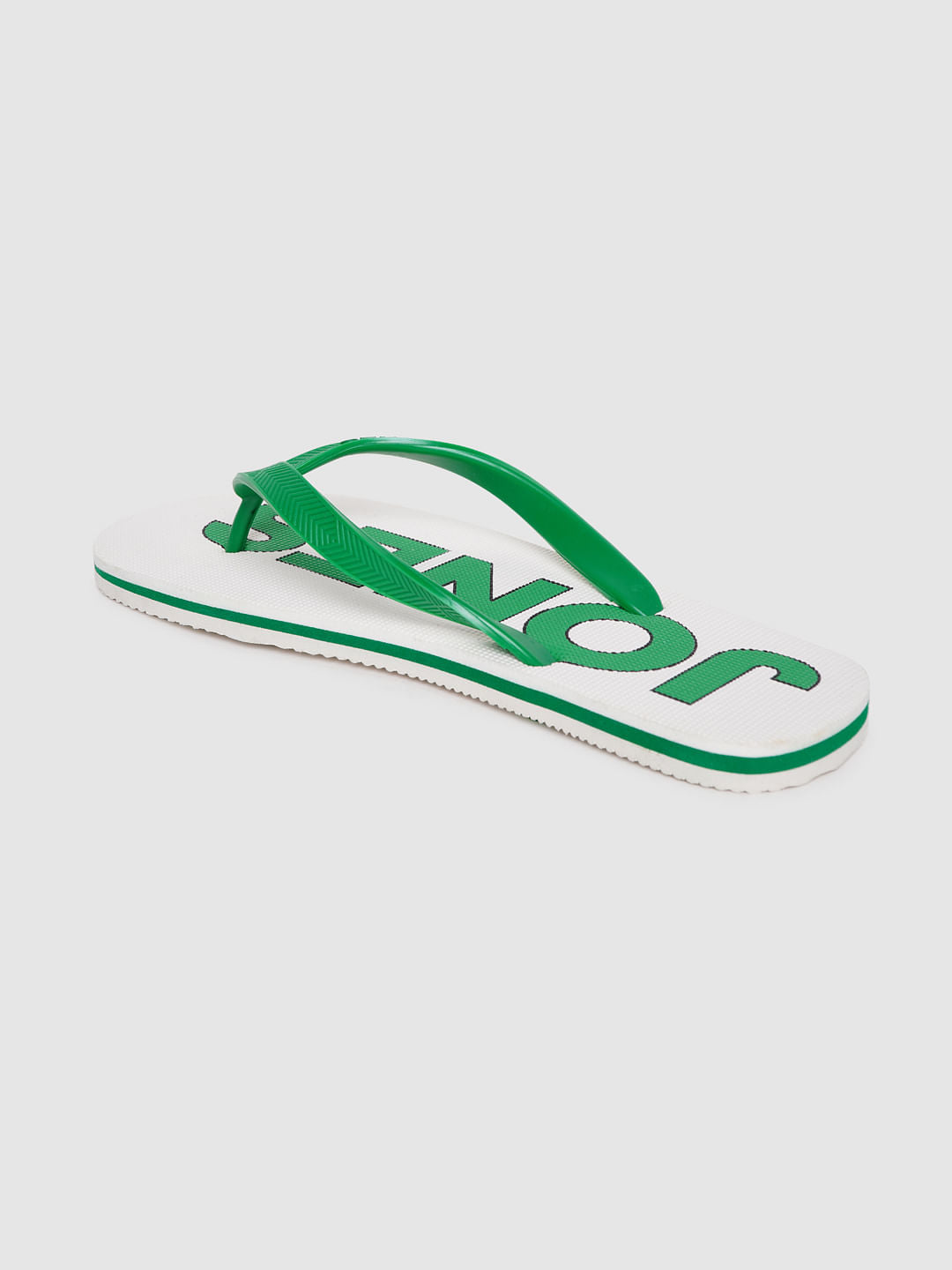 White & Green Logo Print Flip Flops