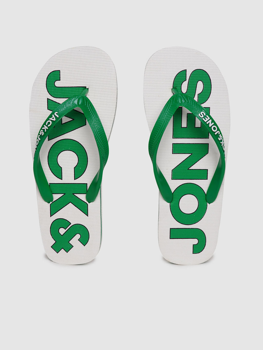 White & Green Logo Print Flip Flops