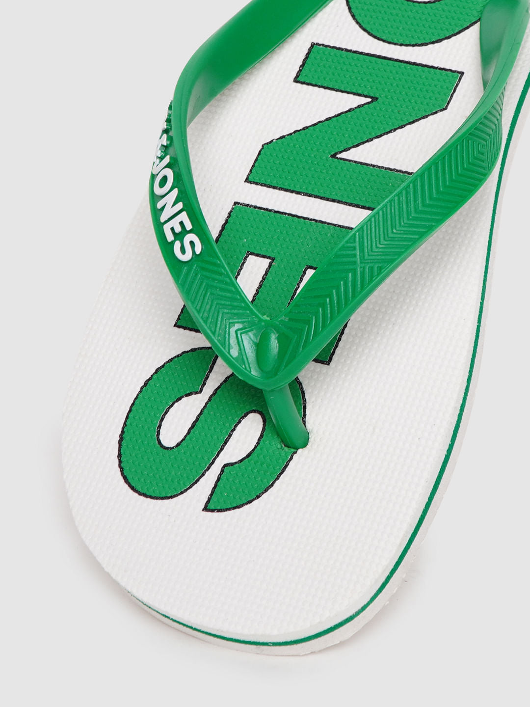 White & Green Logo Print Flip Flops