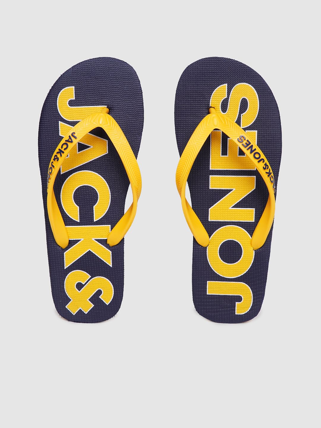 Blue & Yellow Logo Print Flip Flops