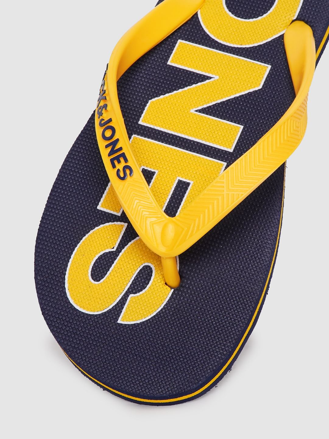 Blue & Yellow Logo Print Flip Flops
