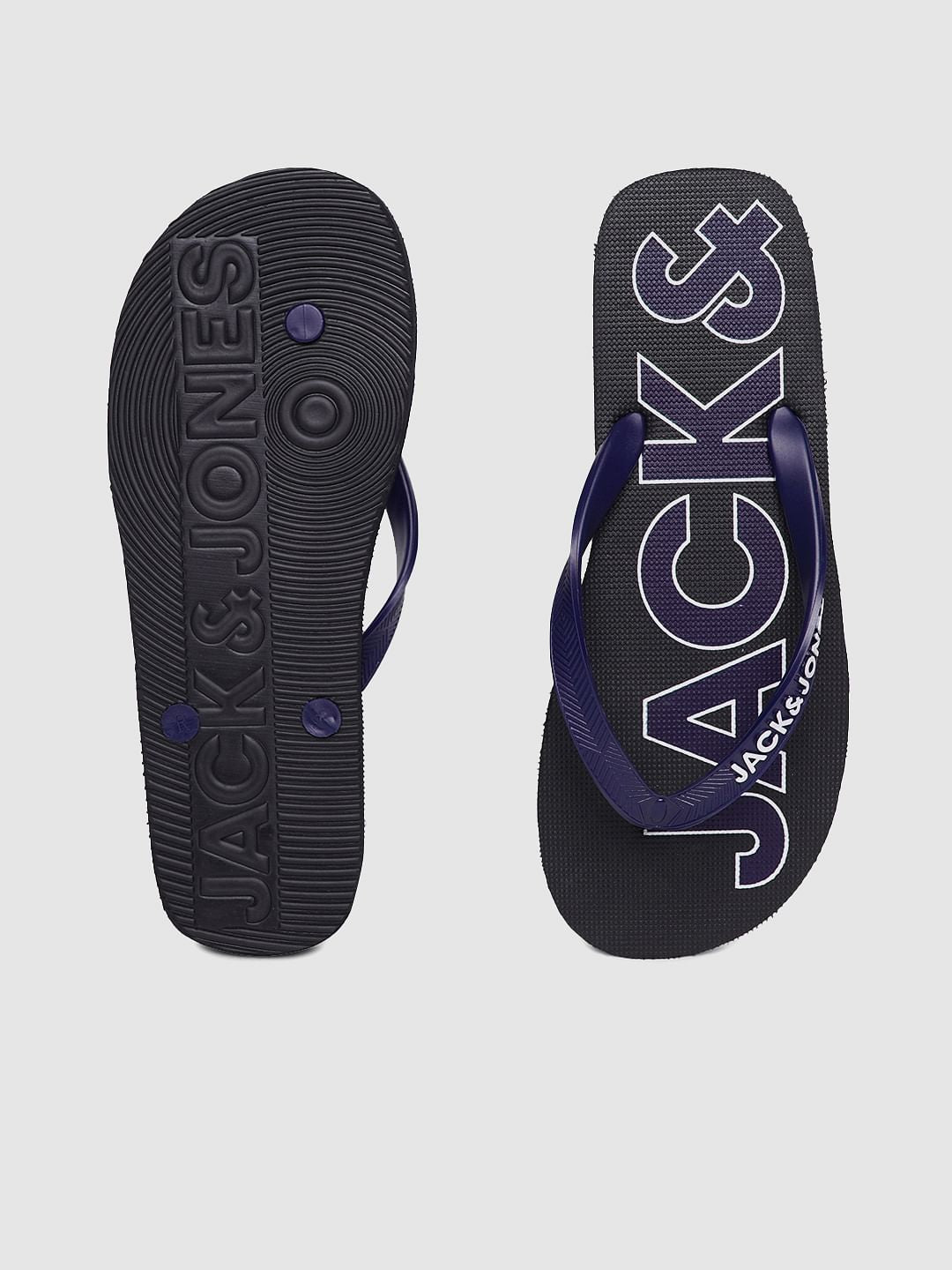 Black Logo Print Flip Flops