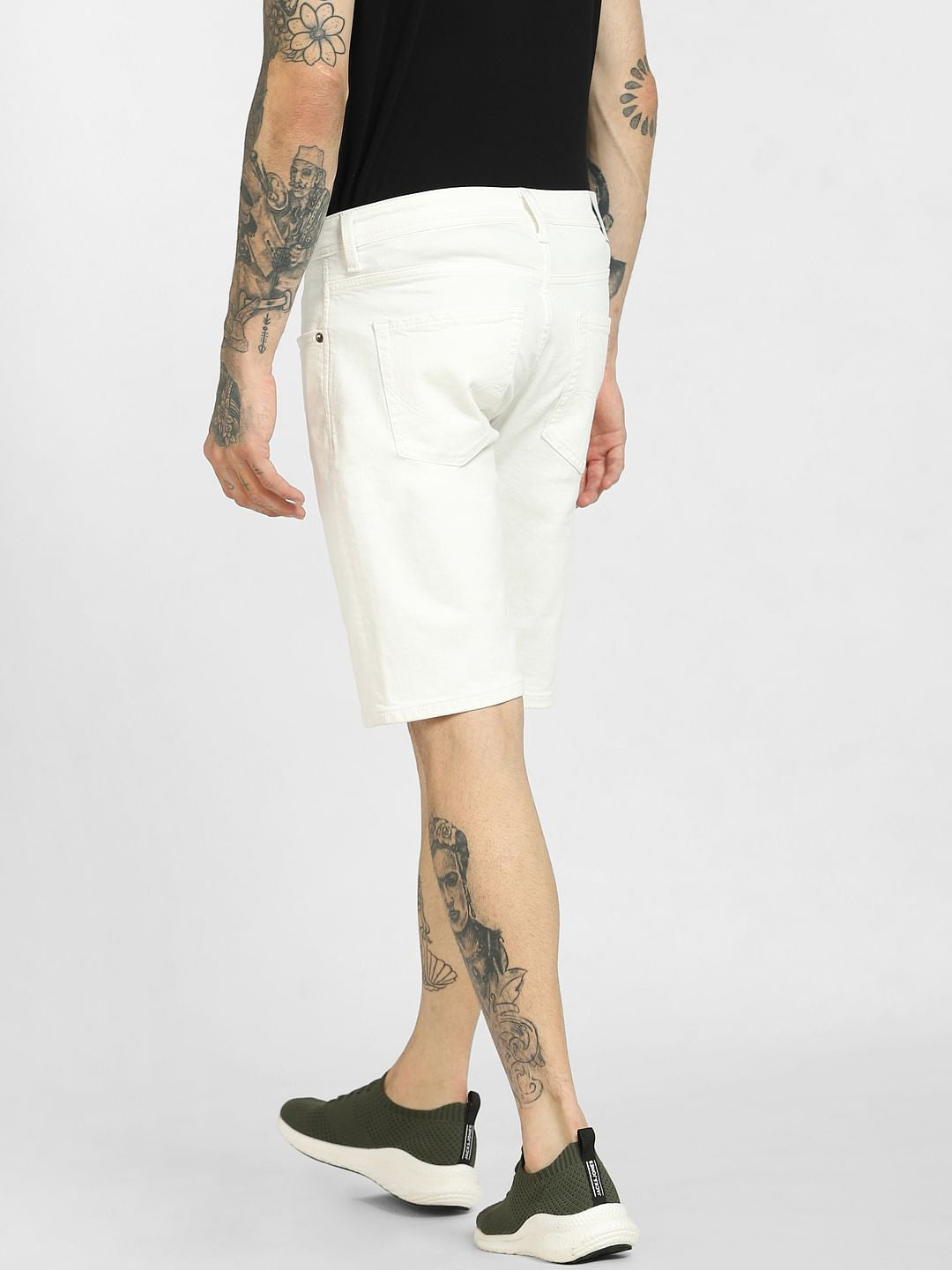 White Low Rise Yard Dyed Denim Shorts