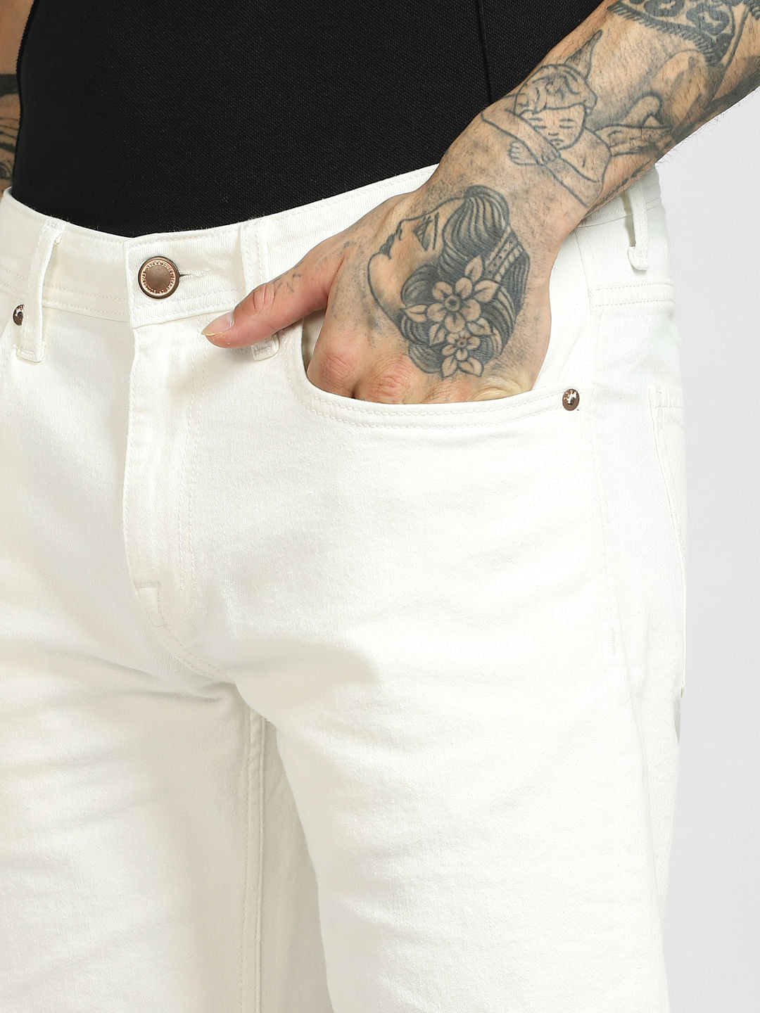 White Low Rise Yard Dyed Denim Shorts