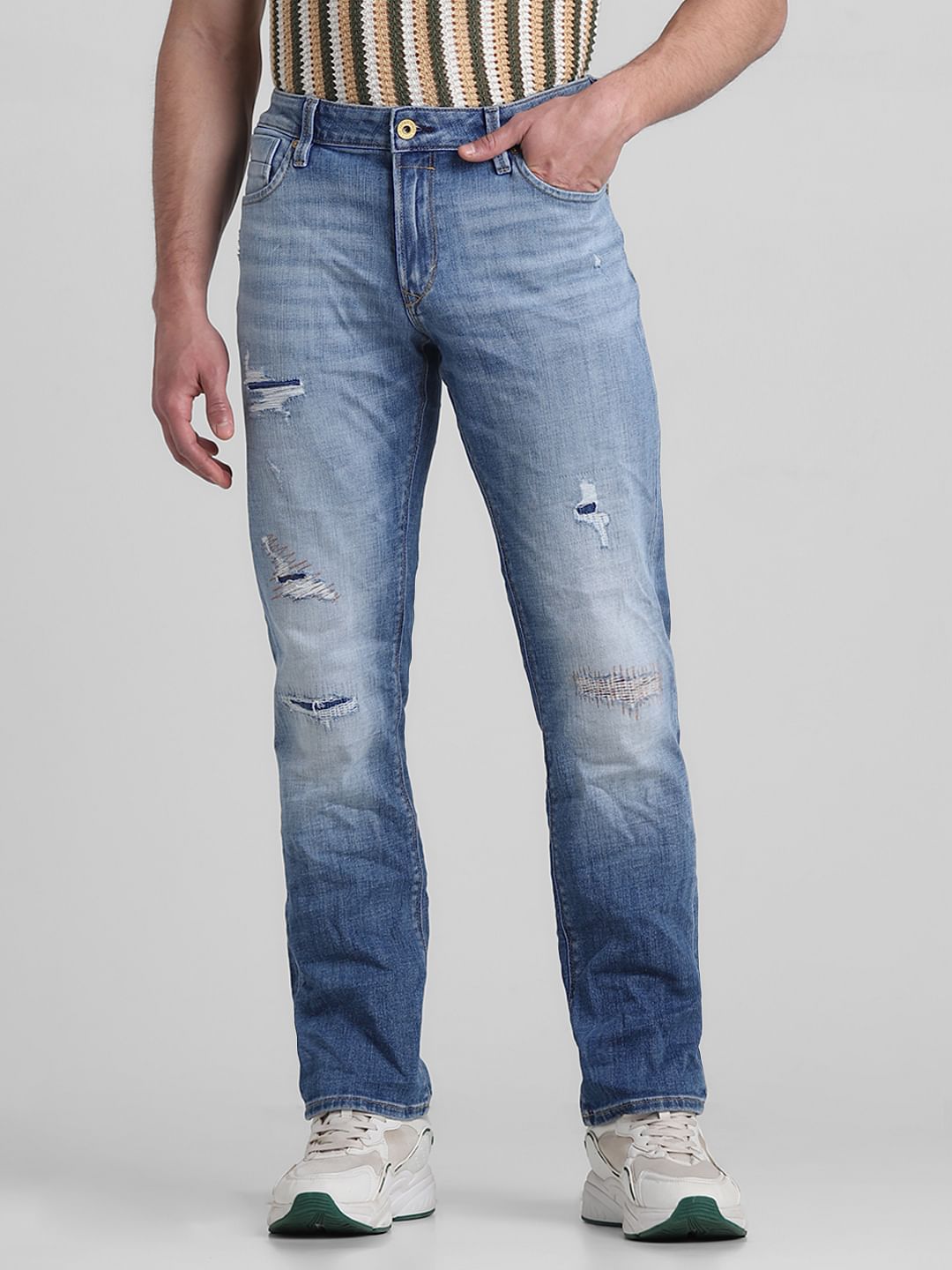 Light Blue Distressed Clark Regular Fit Jeans - 28/30