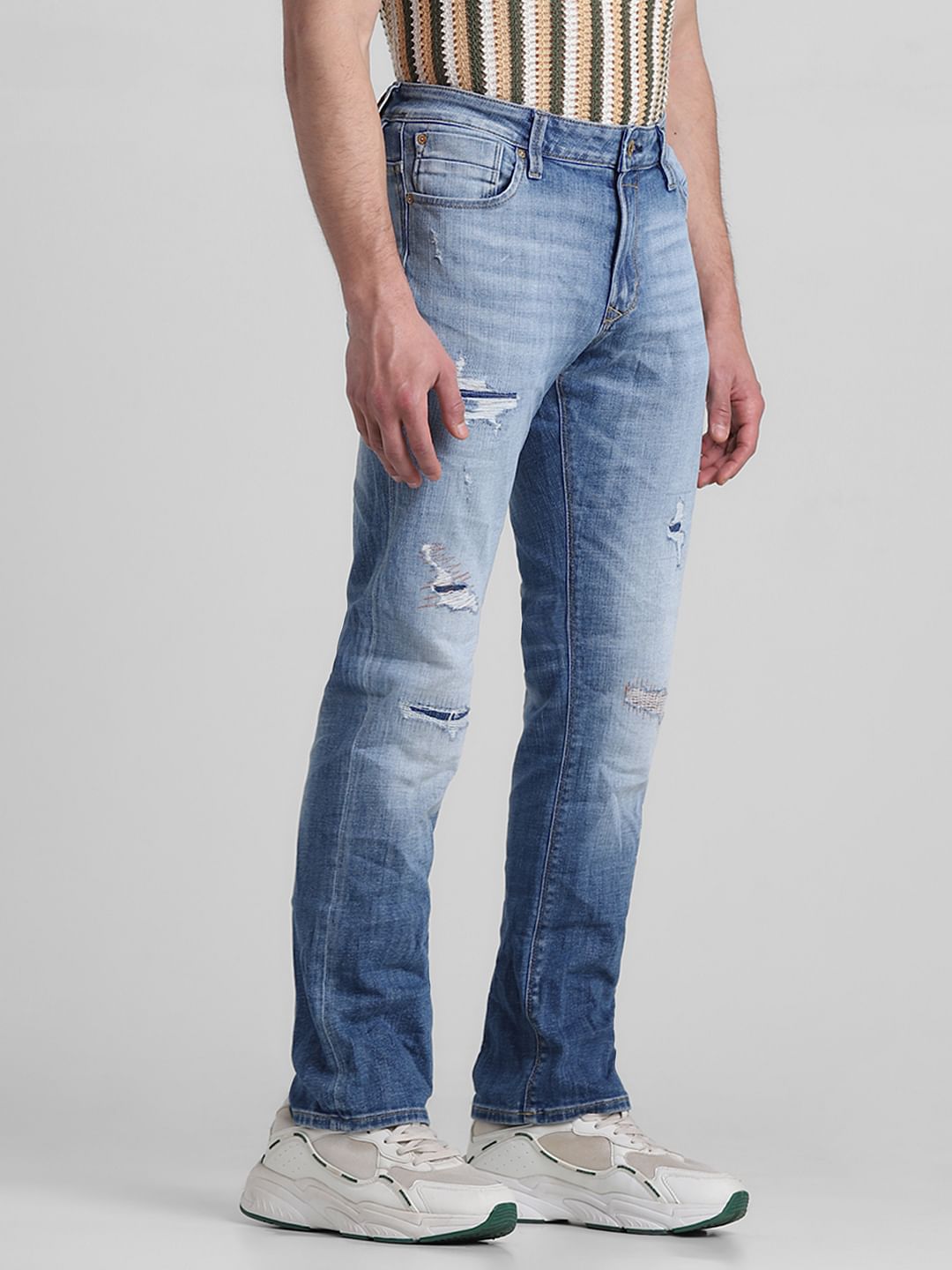Light Blue Distressed Clark Regular Fit Jeans