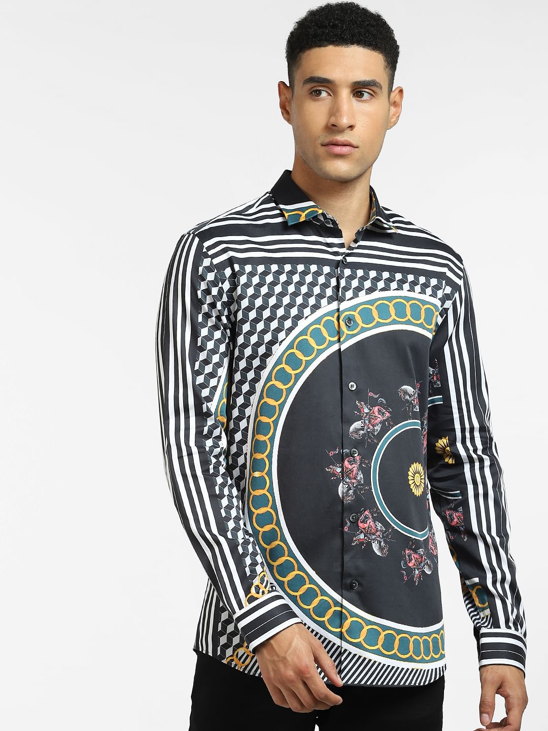 Black Abstract Print Full Sleeves Shirt