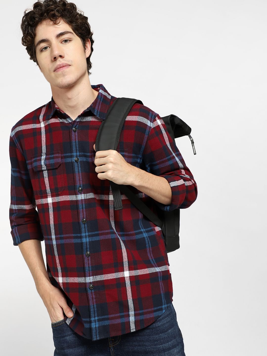 Red Check Full Sleeves Shirt - S