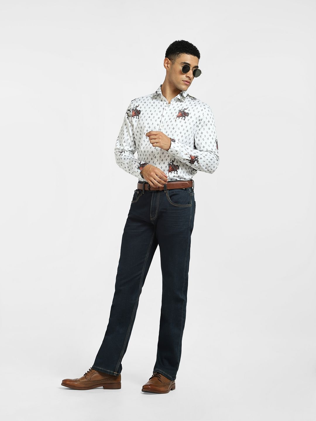 White Graphic Print Full Sleeves Shirt - S