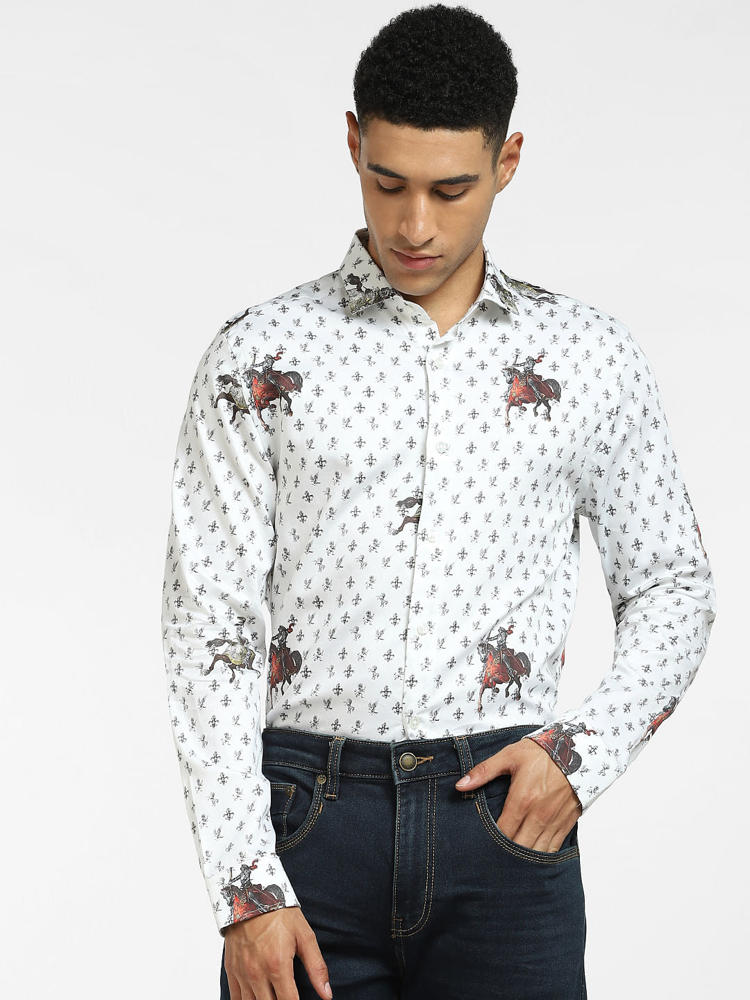 White Graphic Print Full Sleeves Shirt
