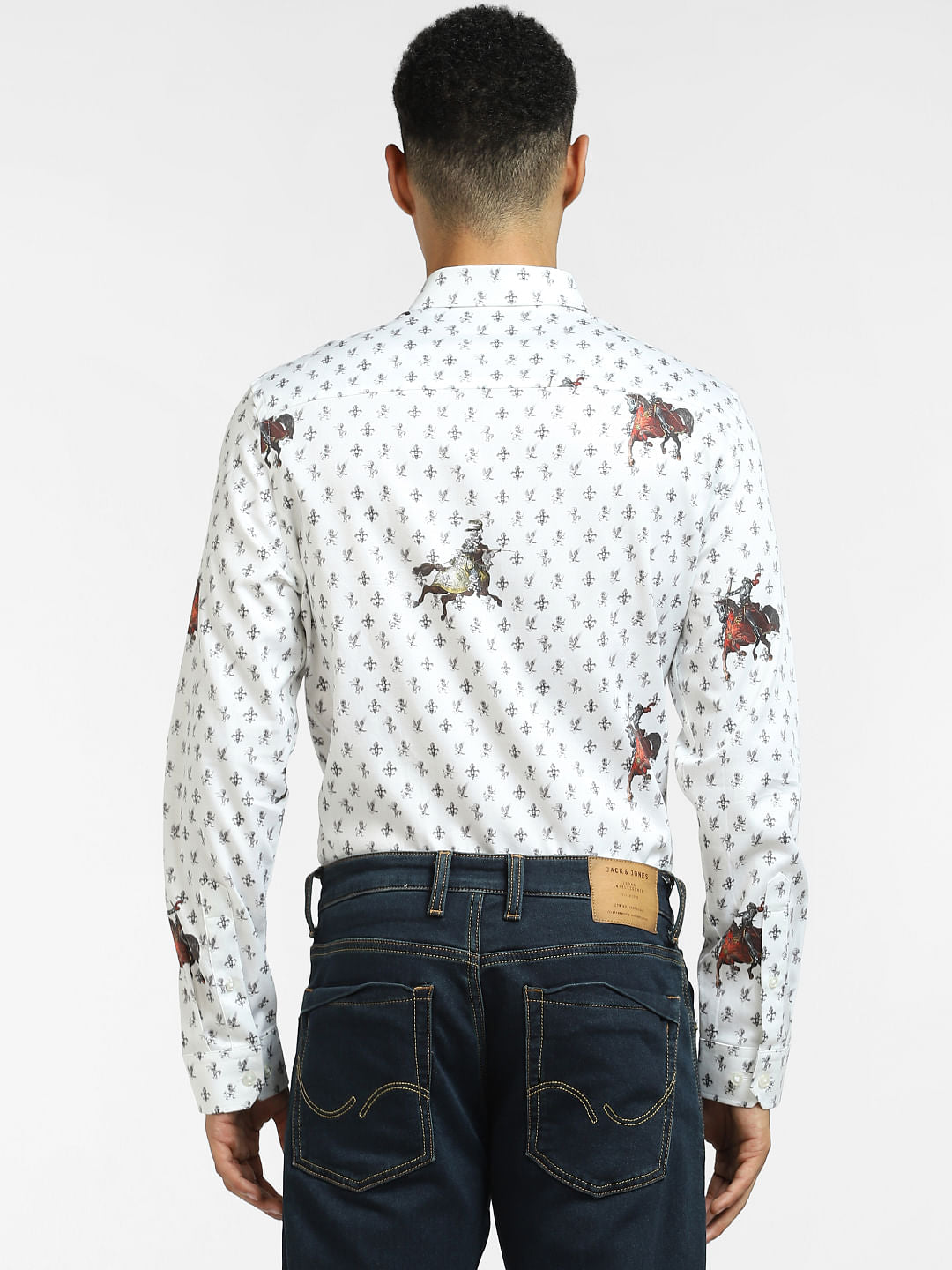 White Graphic Print Full Sleeves Shirt