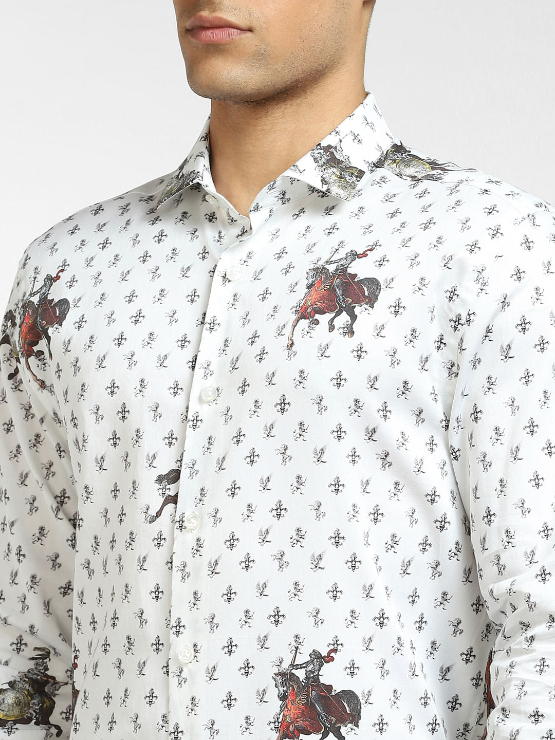 White Graphic Print Full Sleeves Shirt