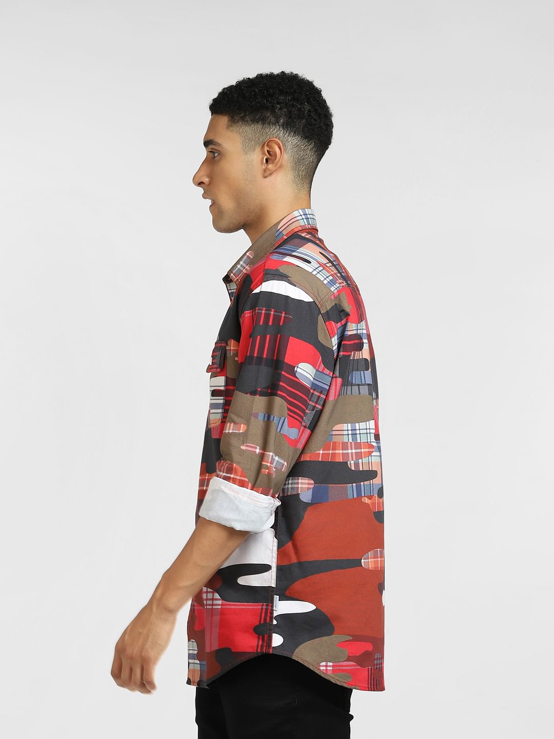 Red Abstract Print Full Sleeves Shirt