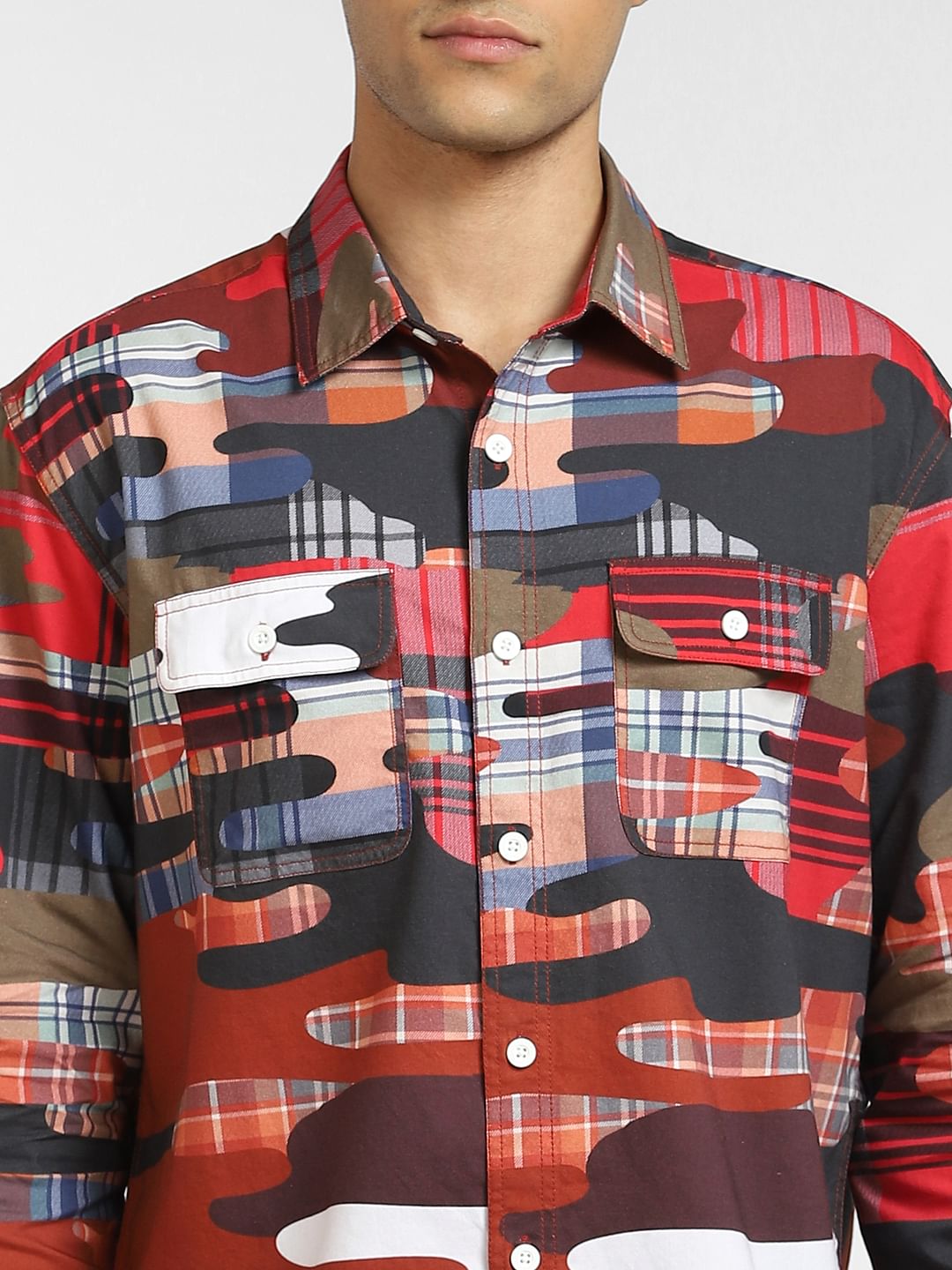Red Abstract Print Full Sleeves Shirt