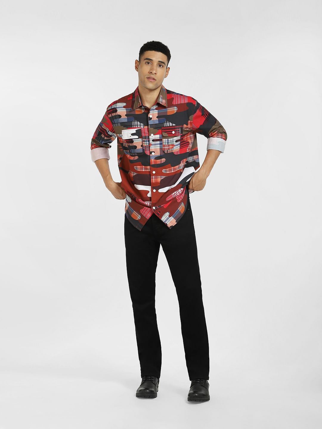 Red Abstract Print Full Sleeves Shirt