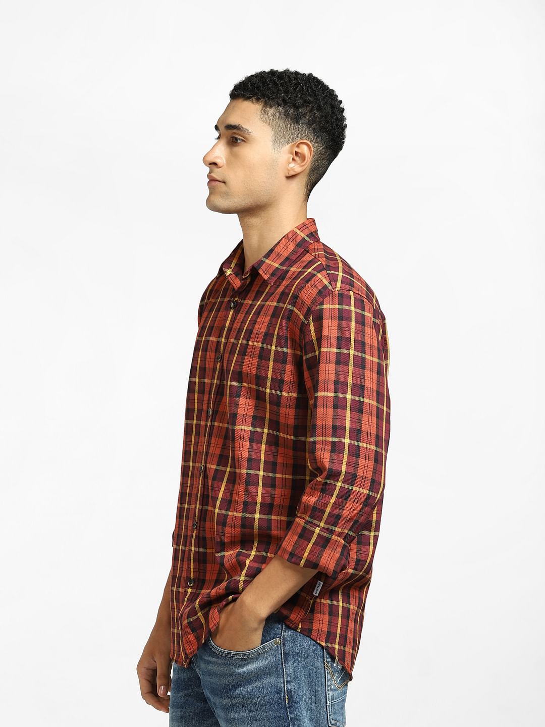 Orange Check Full Sleeves Shirt