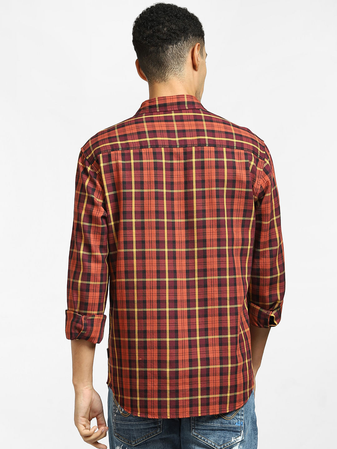 Orange Check Full Sleeves Shirt