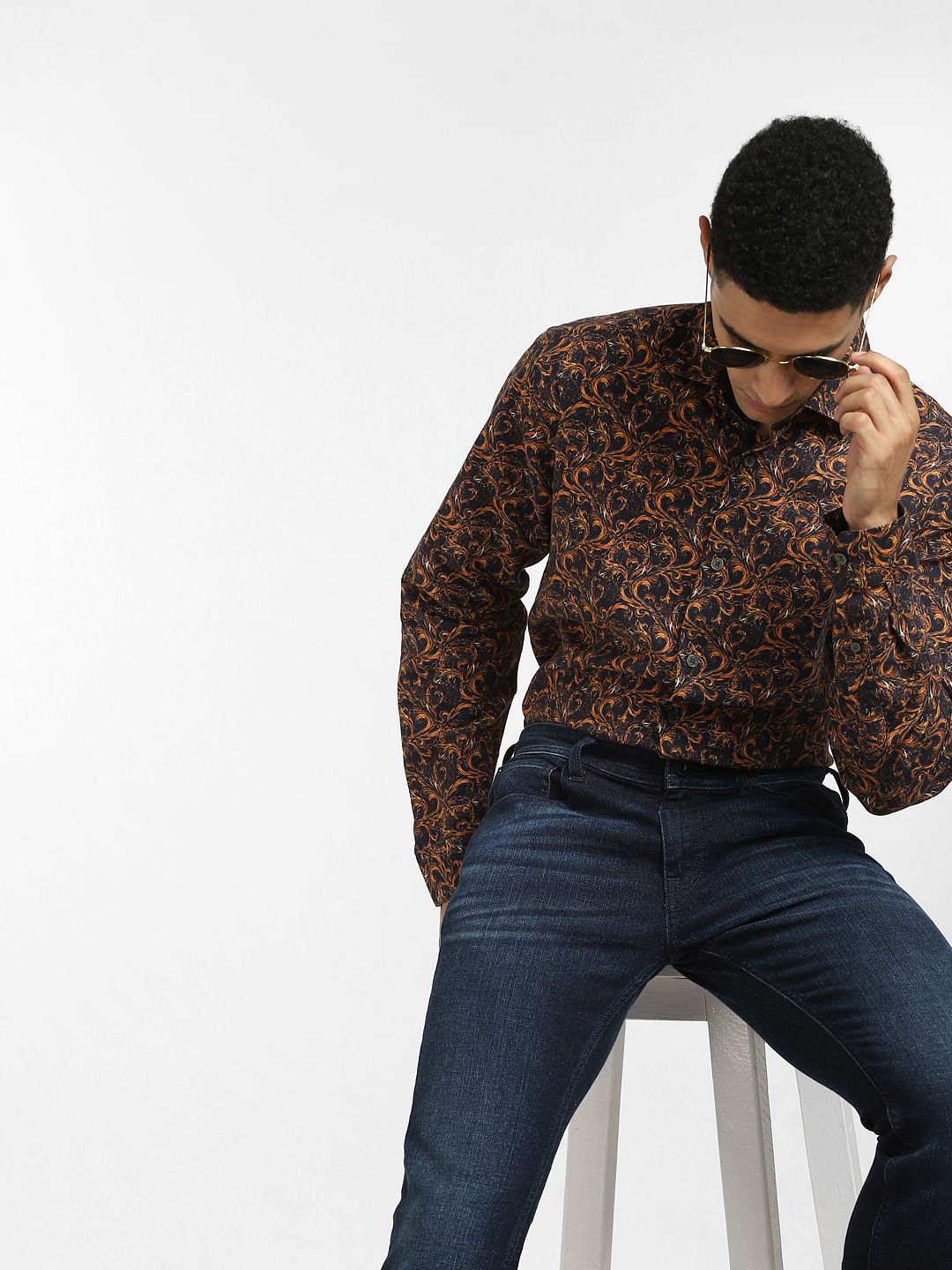 Brown Abstract Print Full Sleeves Shirt
