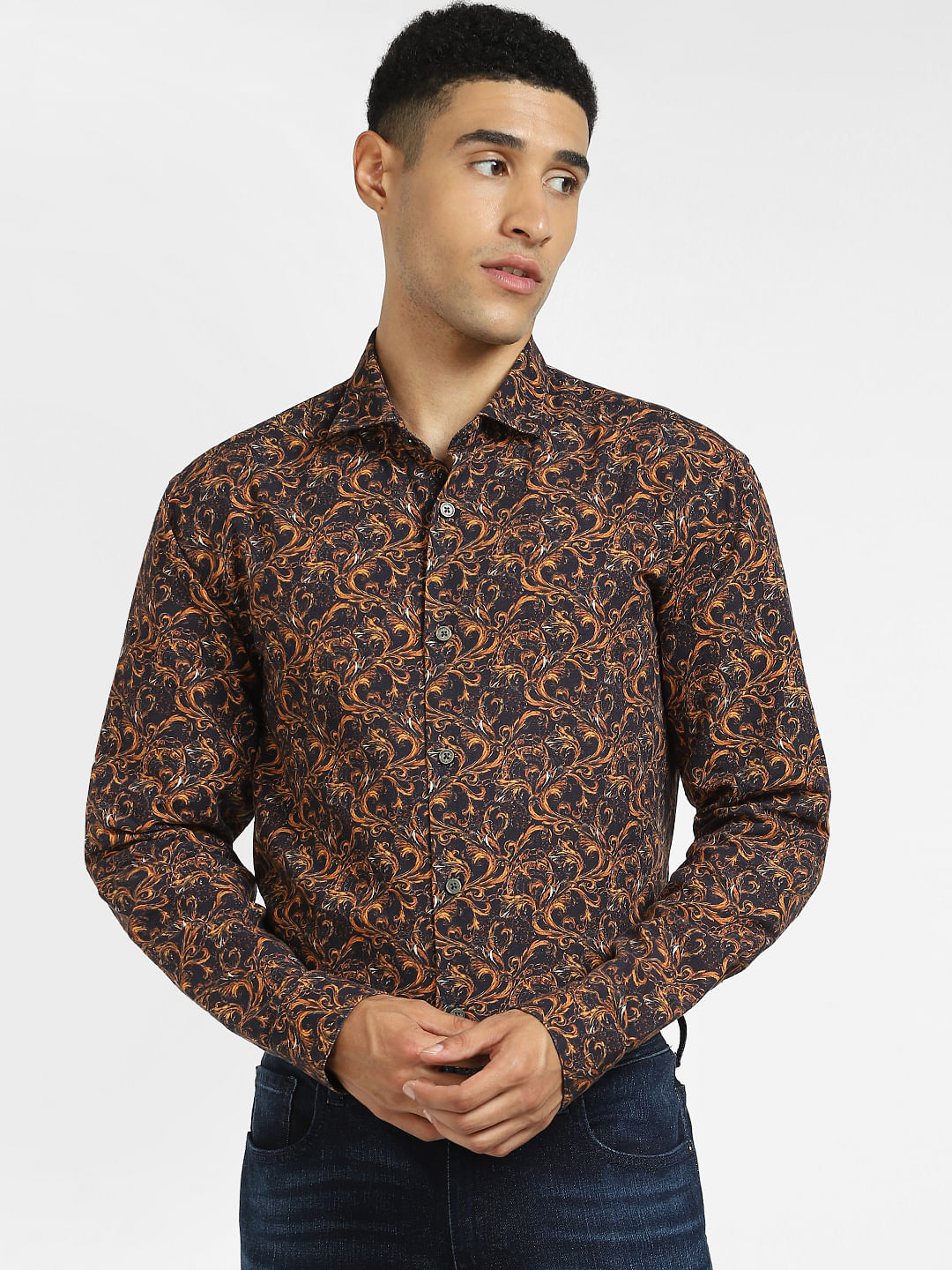 Brown Abstract Print Full Sleeves Shirt