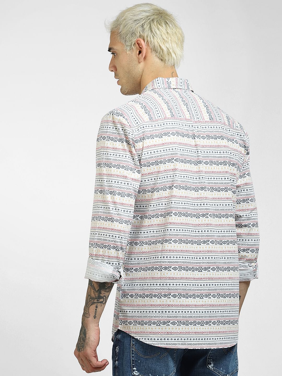 White Printed Full Sleeves Shirt