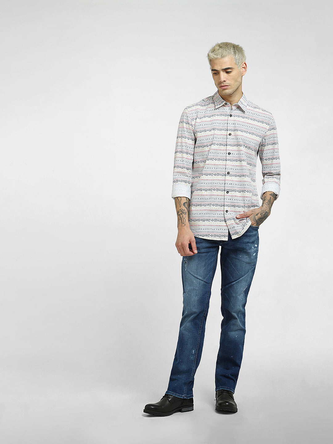 White Printed Full Sleeves Shirt