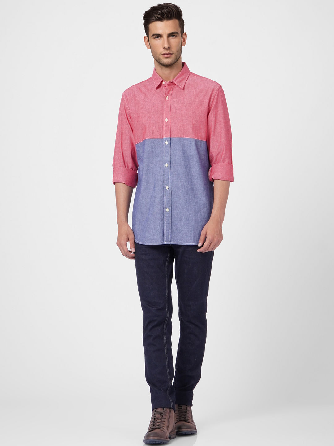 Red Colourblocked Full Sleeves Shirt - S