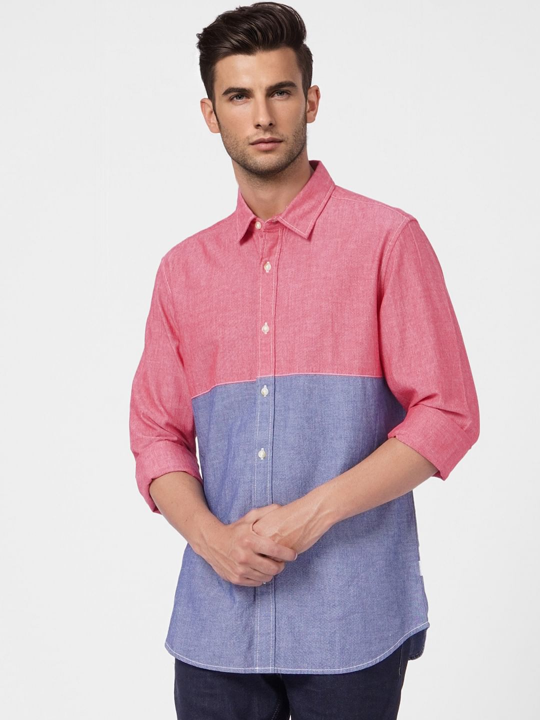Red Colourblocked Full Sleeves Shirt