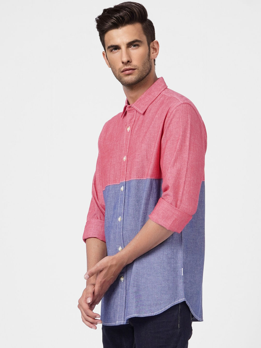 Red Colourblocked Full Sleeves Shirt