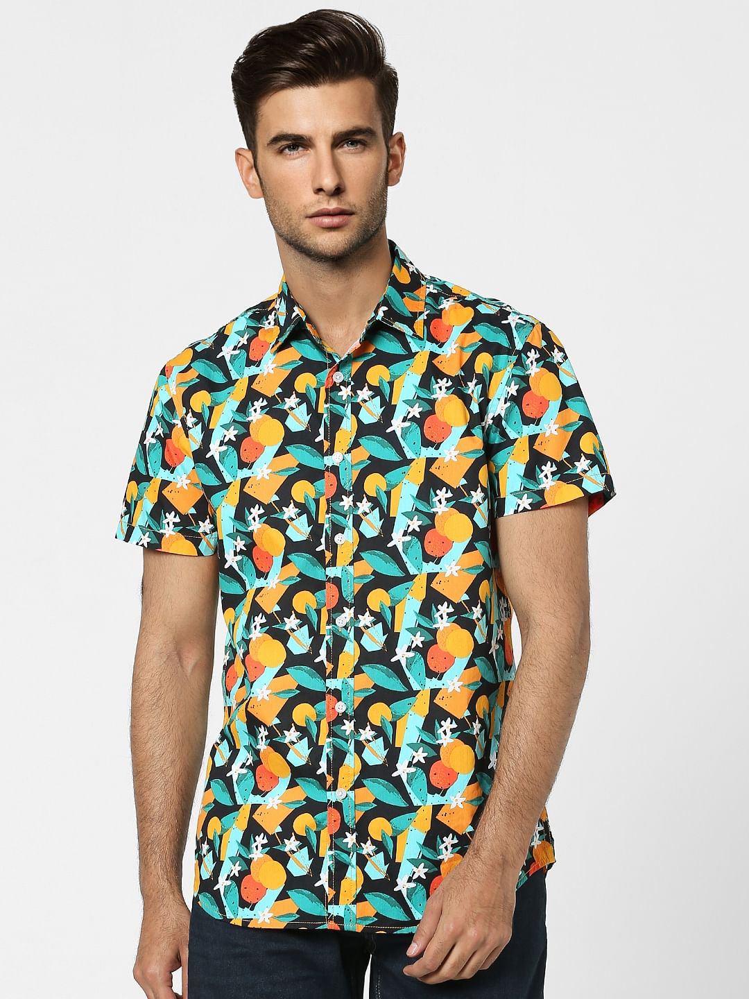 Black Printed Half Sleeves Shirt