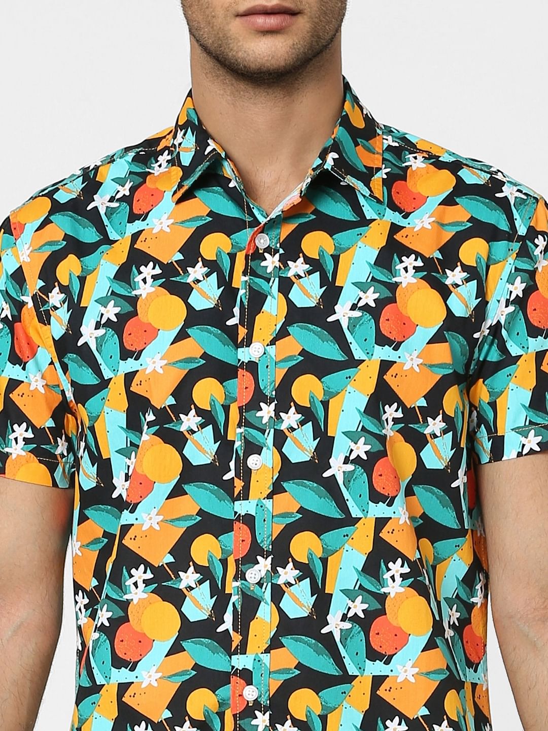 Black Printed Half Sleeves Shirt