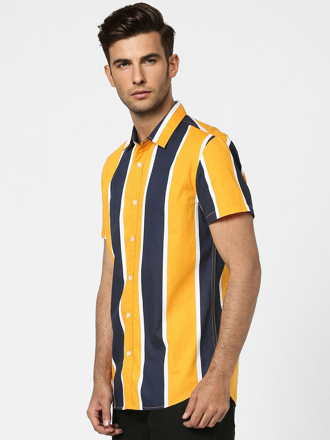 Orange Striped Half Sleeves Shirt