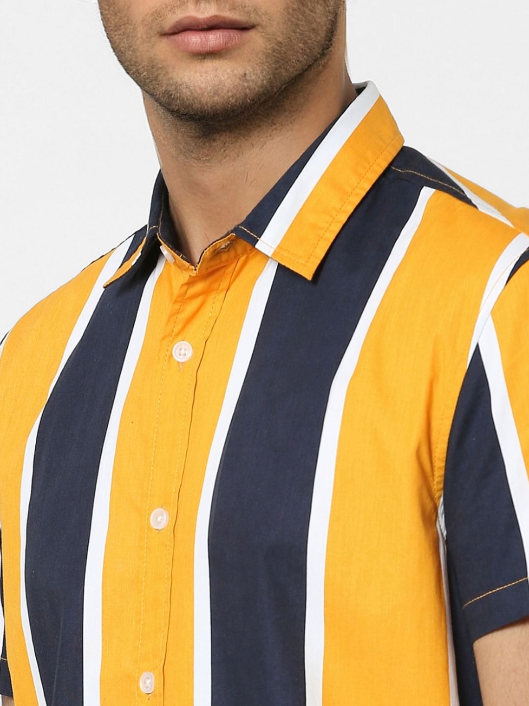 Orange Striped Half Sleeves Shirt