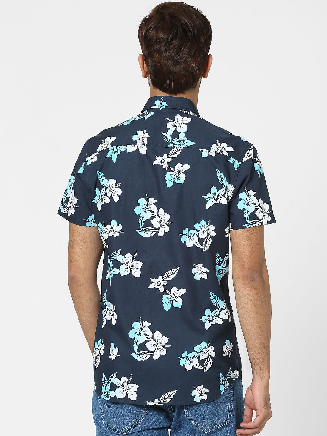 Blue Floral Half Sleeves Shirt