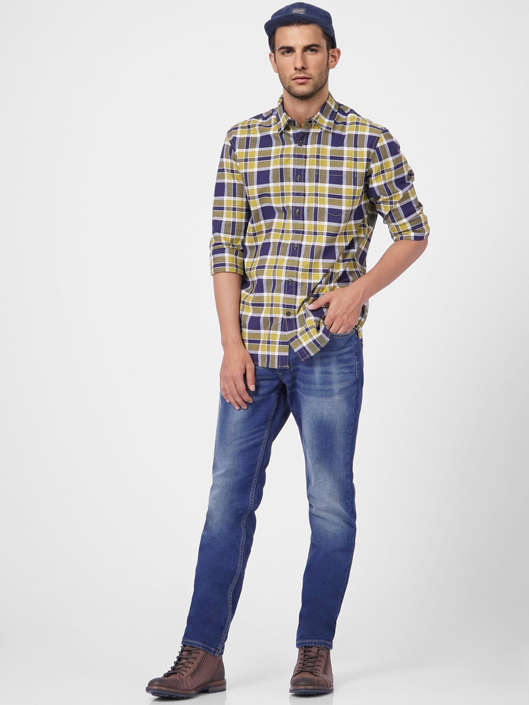 Yellow Check Full Sleeves Shirt - S