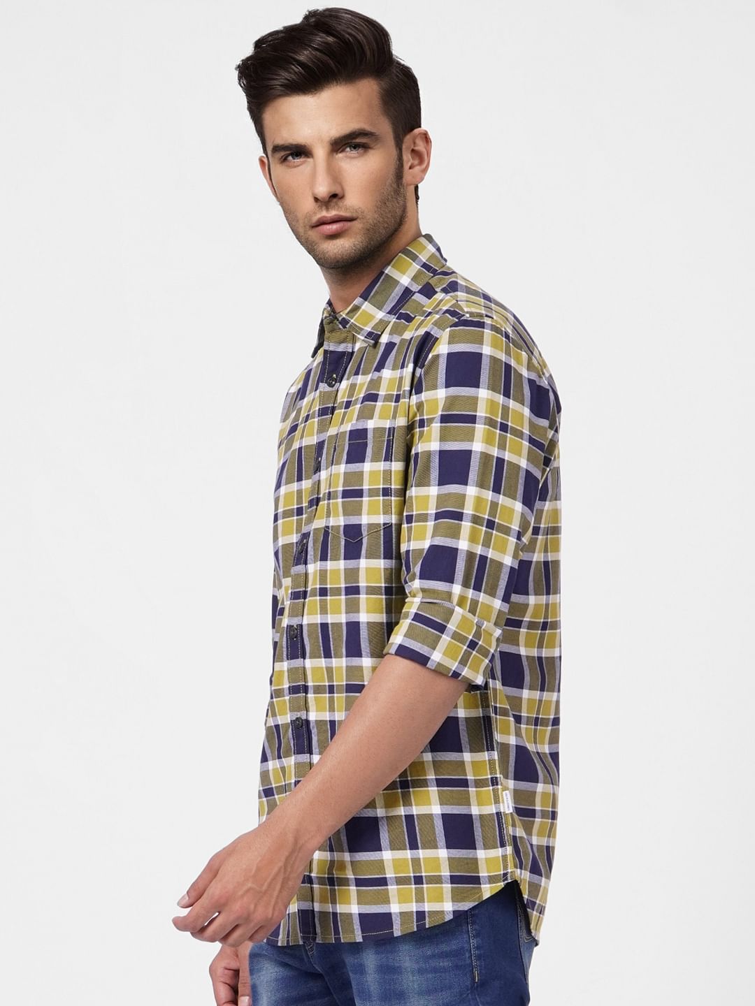 Yellow Check Full Sleeves Shirt