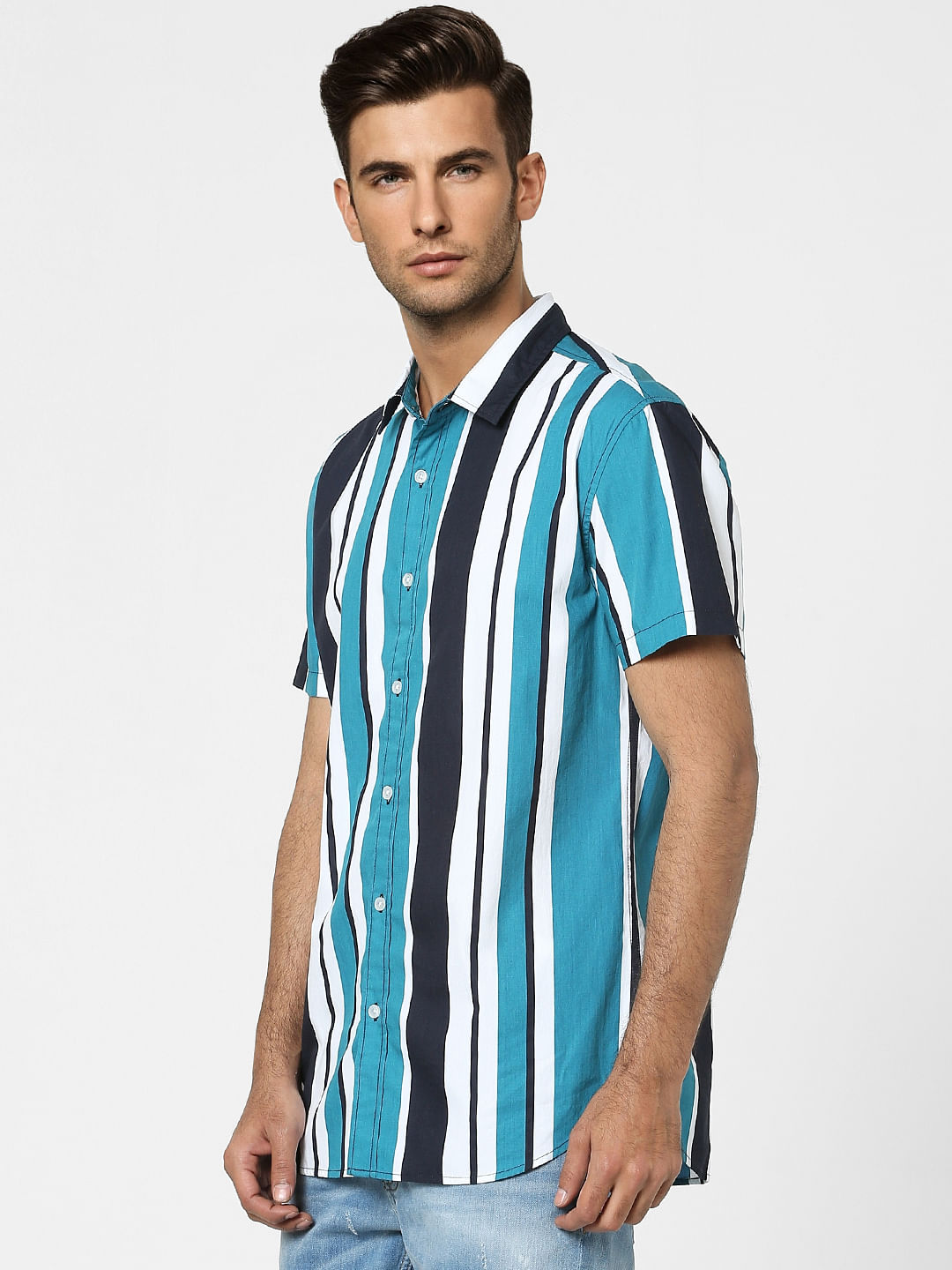 Orange Striped Half Sleeves Shirt