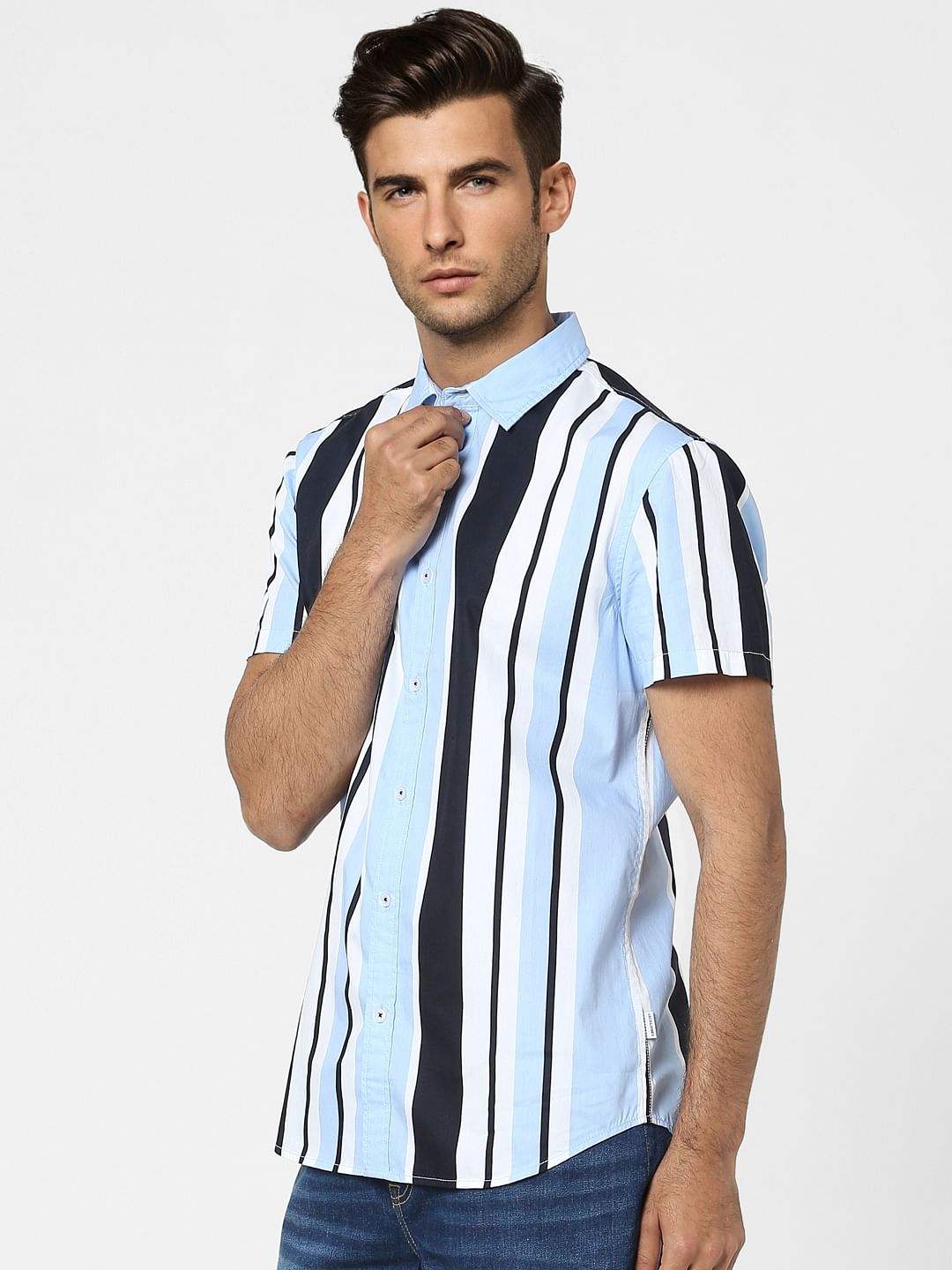 Light Blue Striped Half Sleeves Shirt