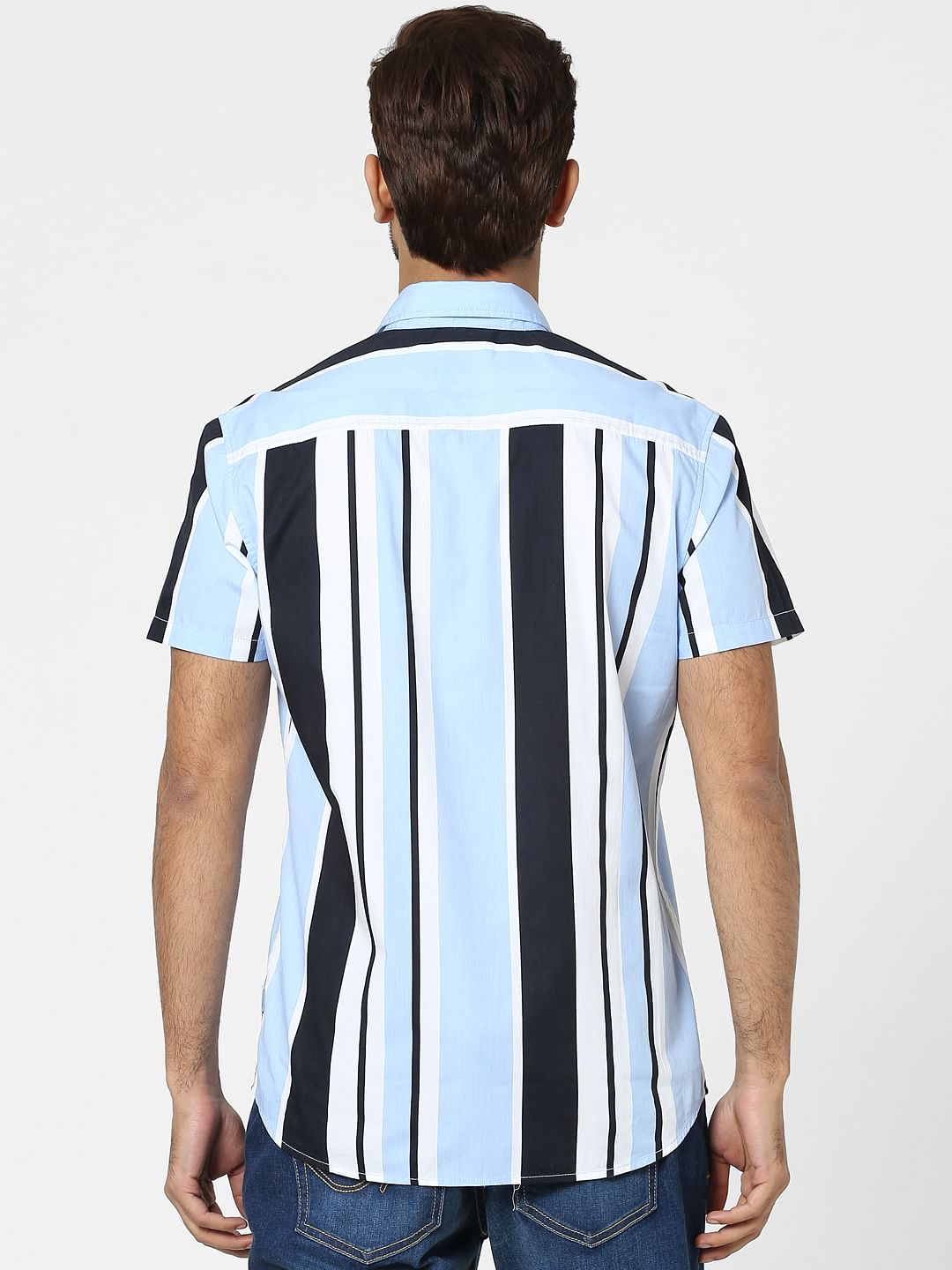 Light Blue Striped Half Sleeves Shirt