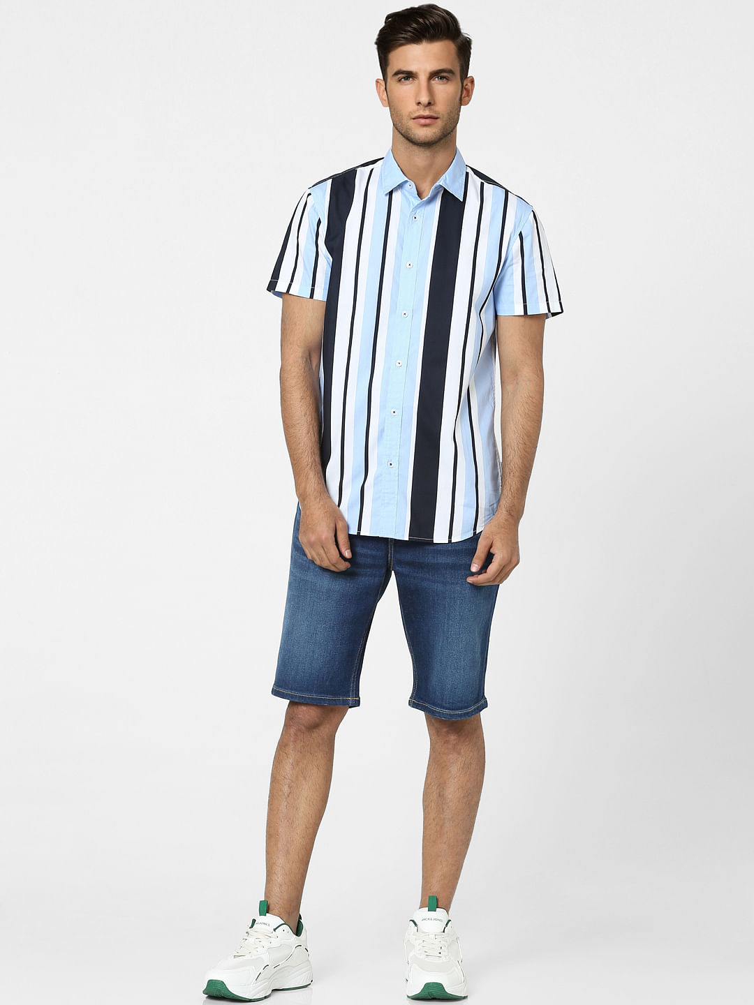 Light Blue Striped Half Sleeves Shirt