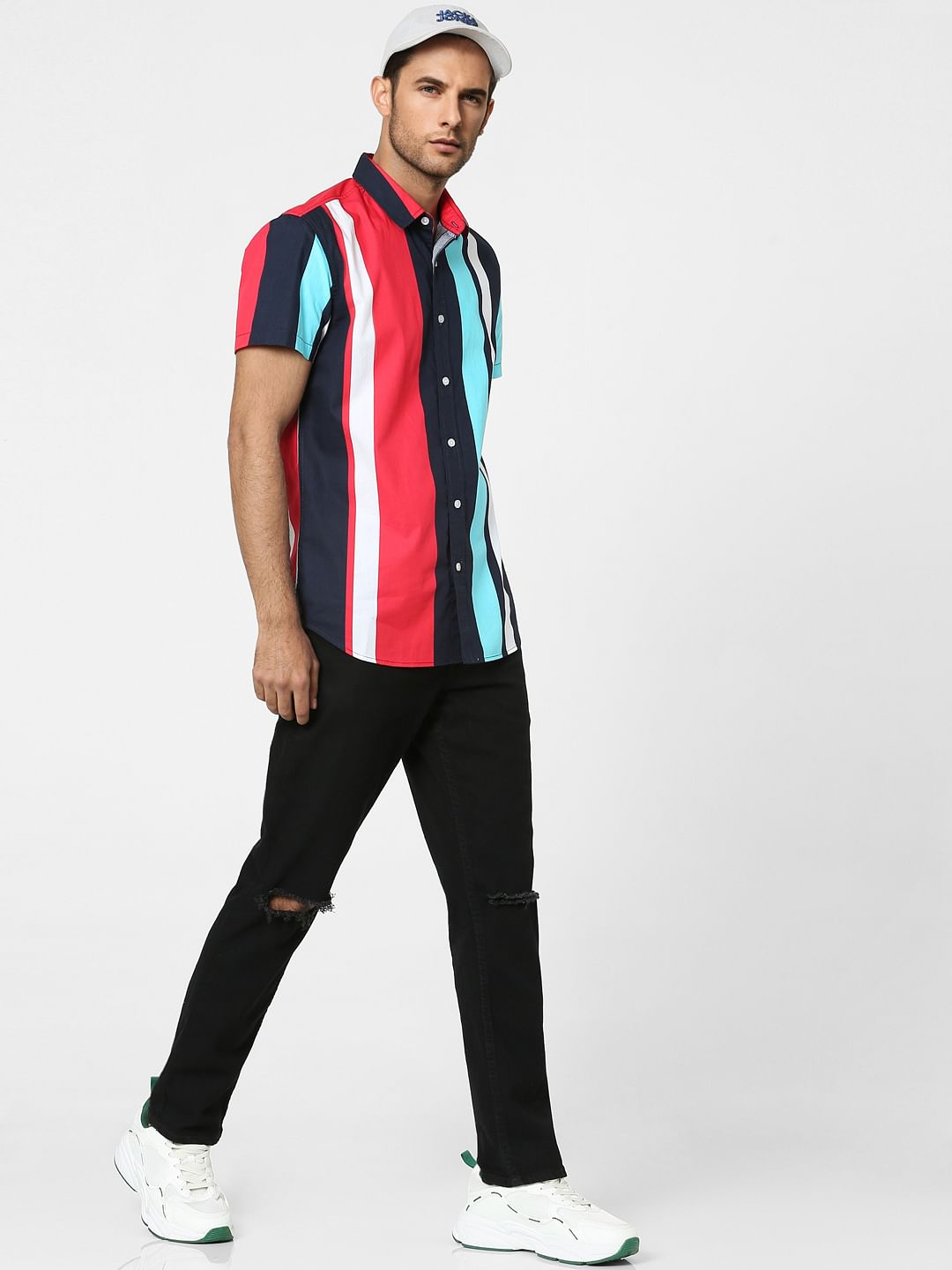 Multi-coloured Striped Half Sleeves Shirt - S
