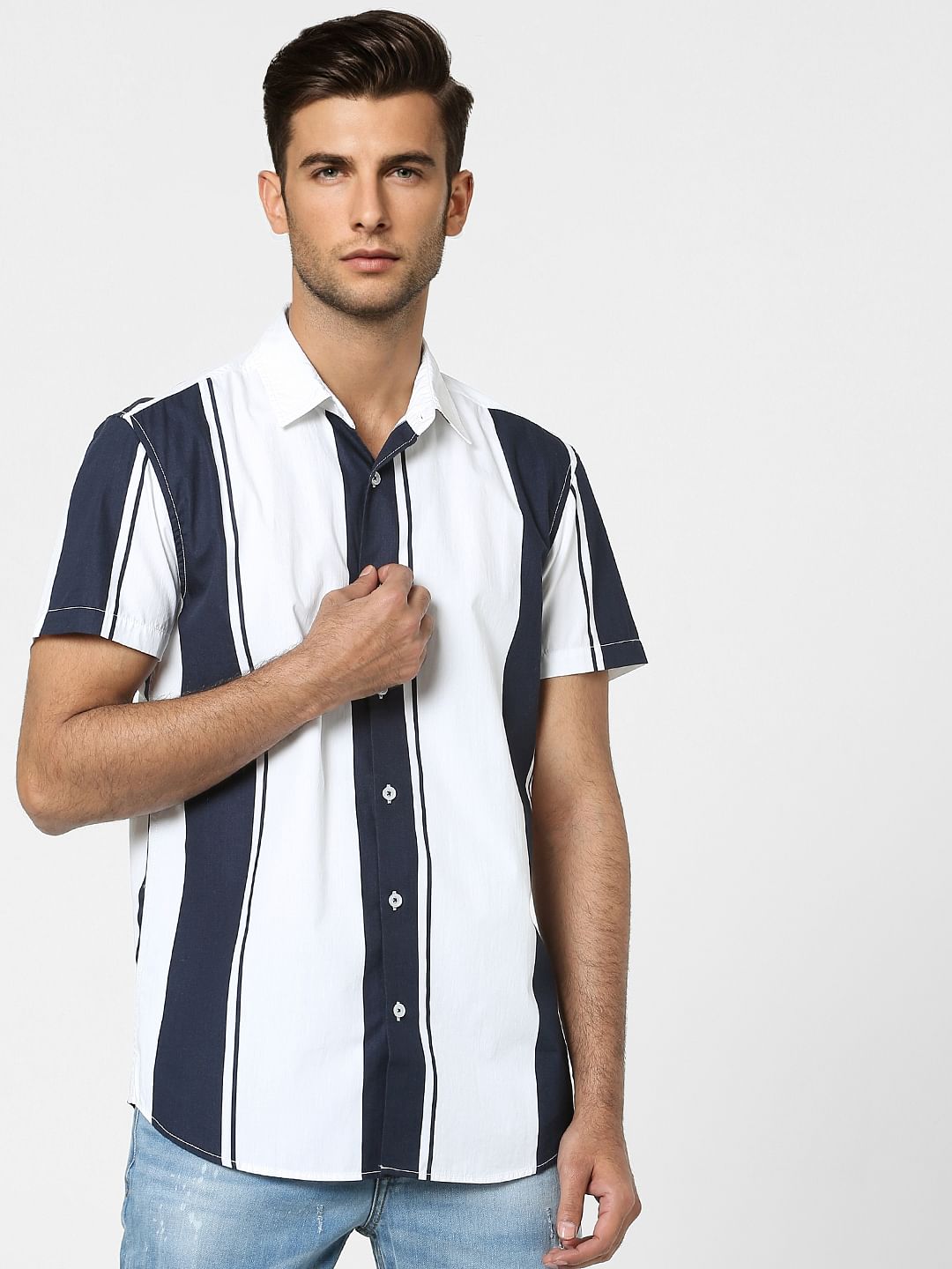Blue Striped Half Sleeves Shirt