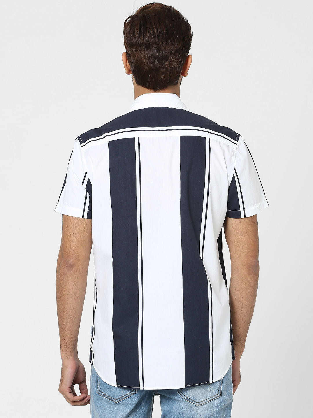Blue Striped Half Sleeves Shirt
